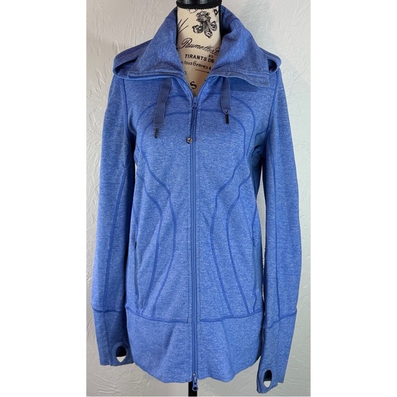 Lululemon Scuba Jacket Blue Hoodie High Neck Full Zip Thumb Holes, size 8 - Picture 1 of 13